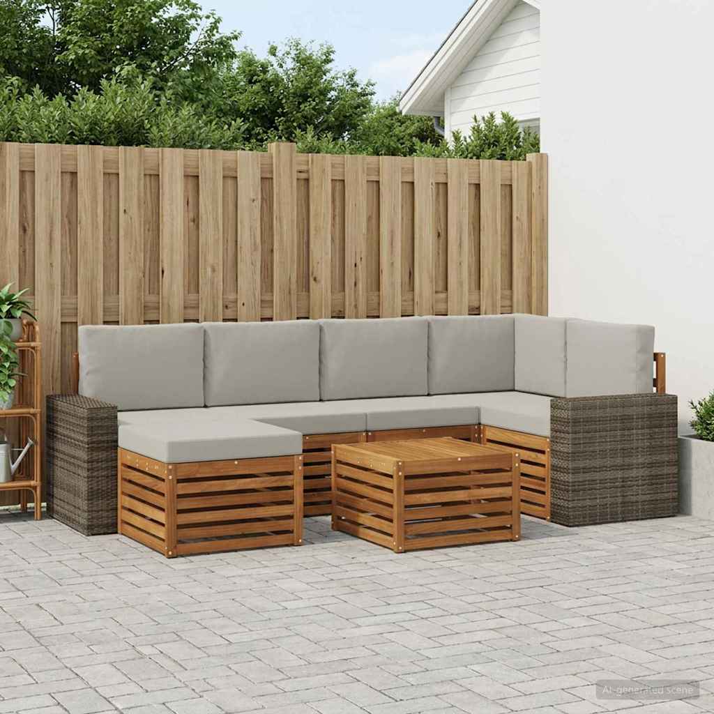 vidaXL Zestaw sofy narożnej z poduszką 7 pcs Naturalny i jasnoszary