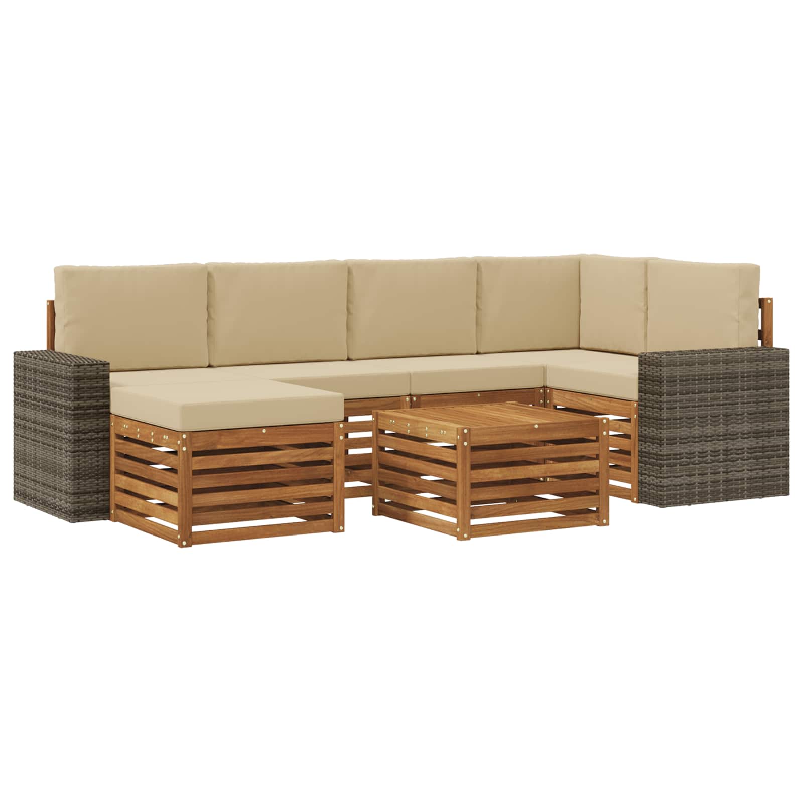 vidaXL Zestaw sofy narożnej z poduszką 7 pcs Naturalny i Beżowy