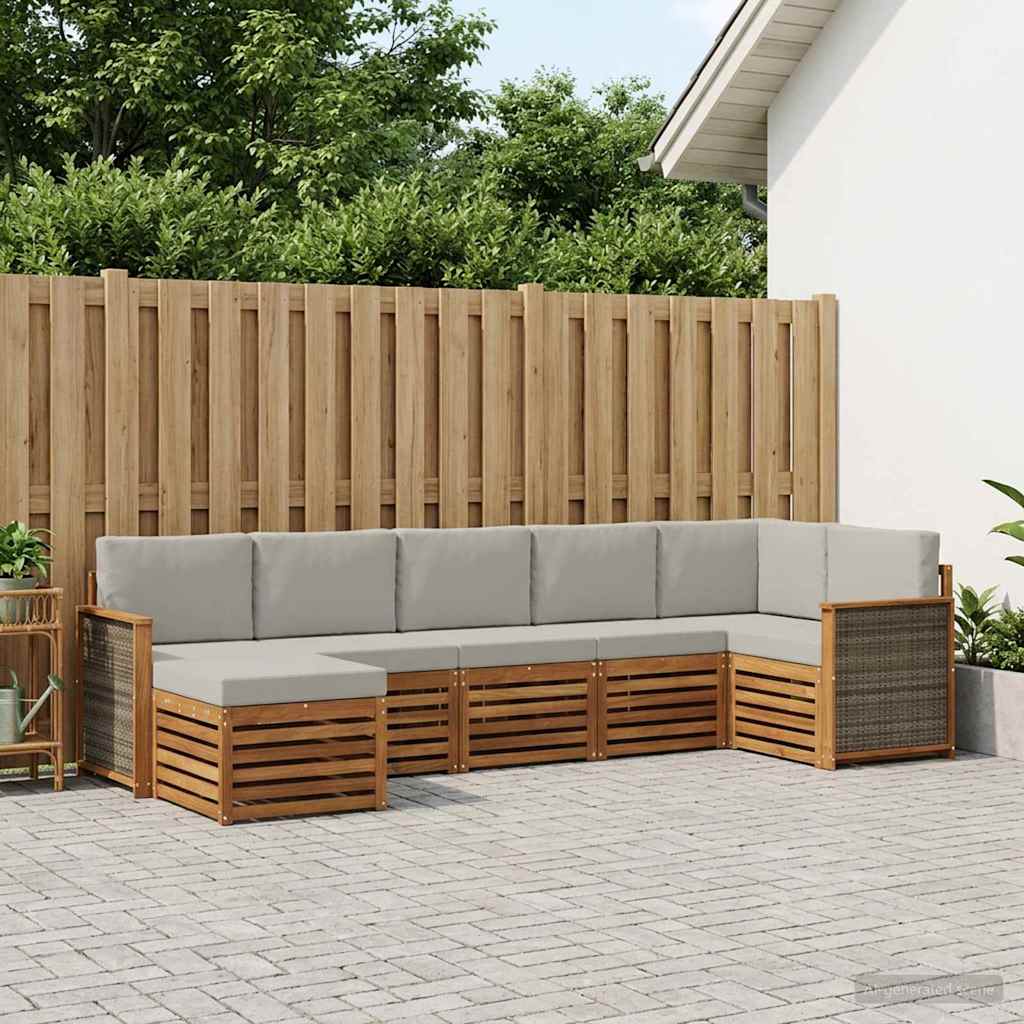 vidaXL Zestaw sofy narożnej z poduszką 6 pcs Naturalny i jasnoszary
