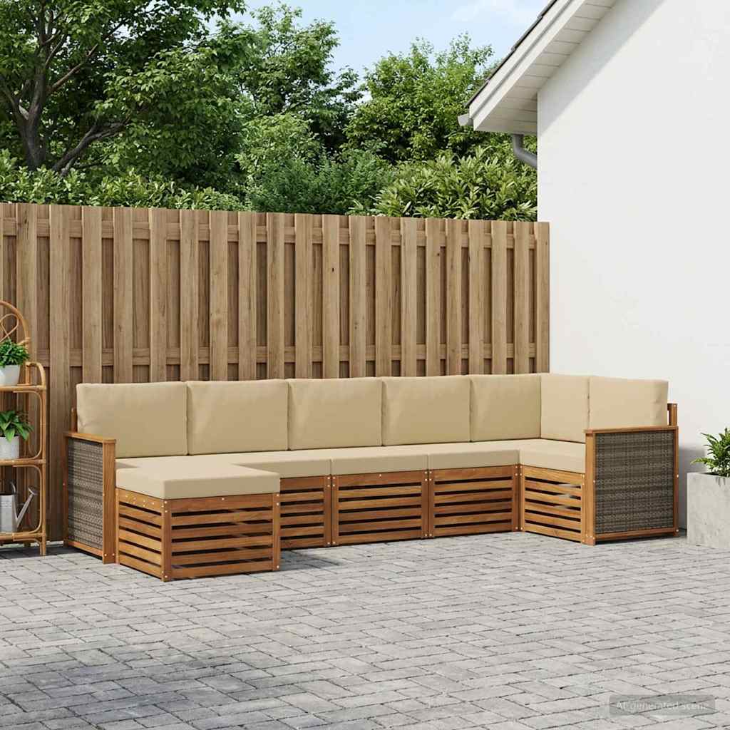 vidaXL Zestaw sofy narożnej z poduszką 6 pcs naturalny
