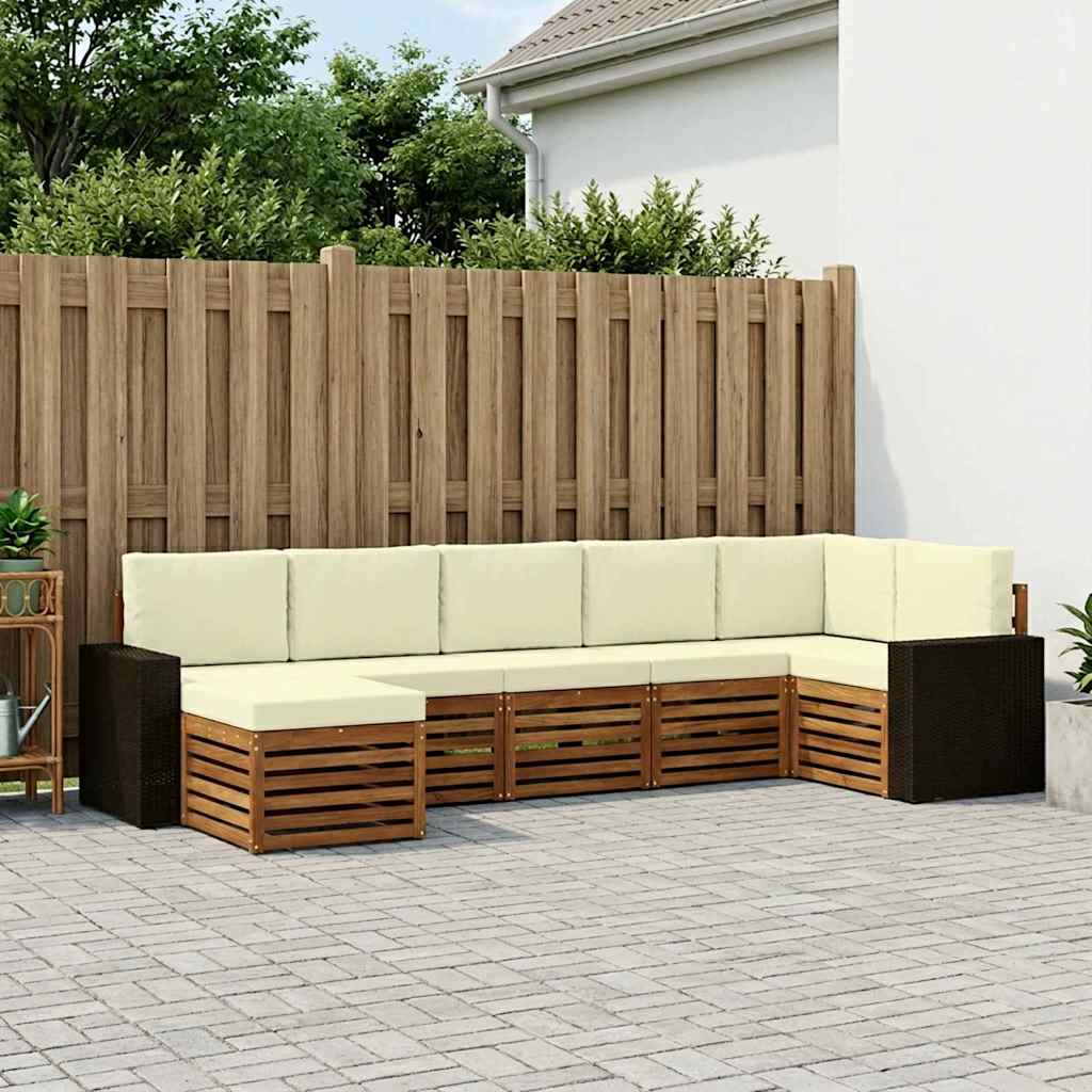 vidaXL Zestaw sofy narożnej z poduszką 7 pcs Naturalny i Kremowy