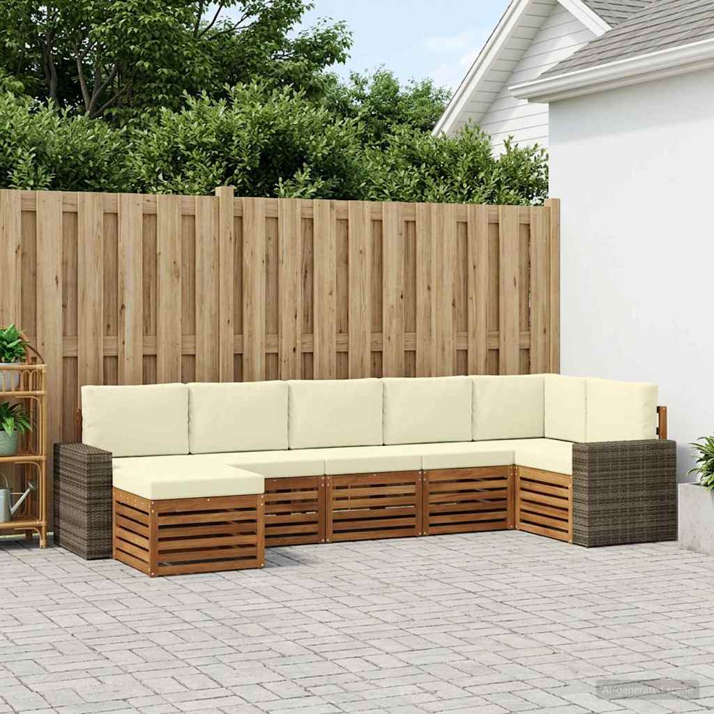 vidaXL Zestaw sofy narożnej z poduszką 7 pcs Naturalny i Kremowy