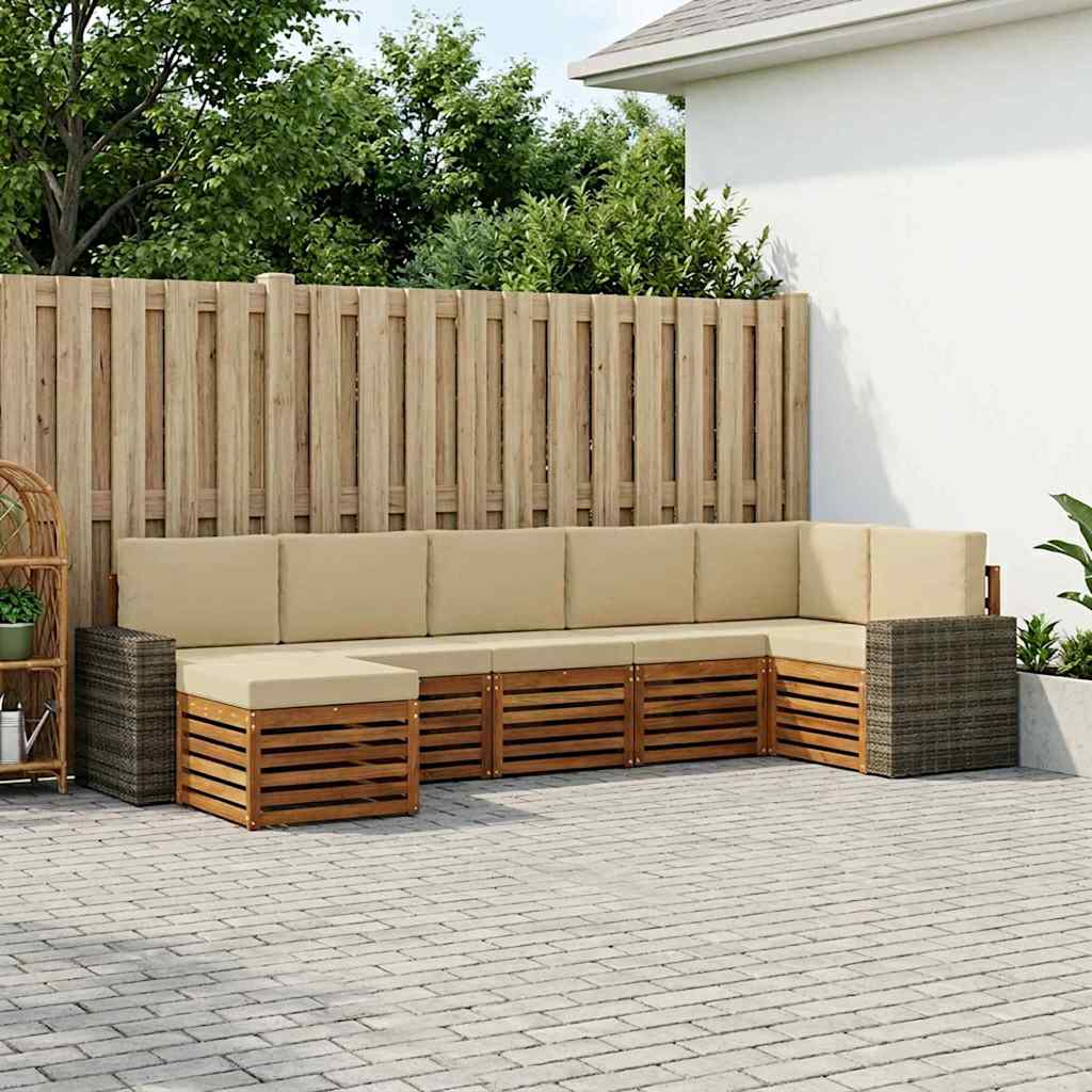 vidaXL Zestaw sofy narożnej z poduszką 7 pcs Naturalny i Beżowy