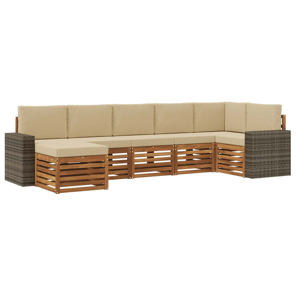 vidaXL Zestaw sofy narożnej z poduszką 7 pcs Naturalny i Beżowy