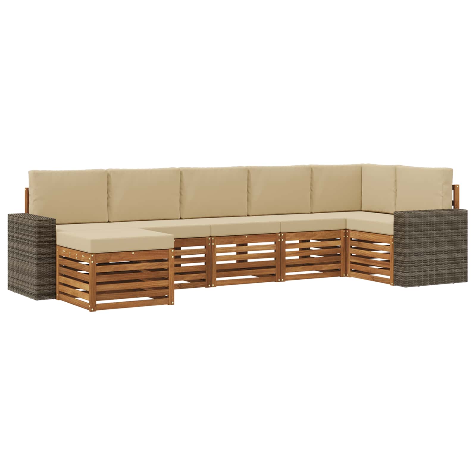 vidaXL Zestaw sofy narożnej z poduszką 7 pcs Naturalny i Beżowy