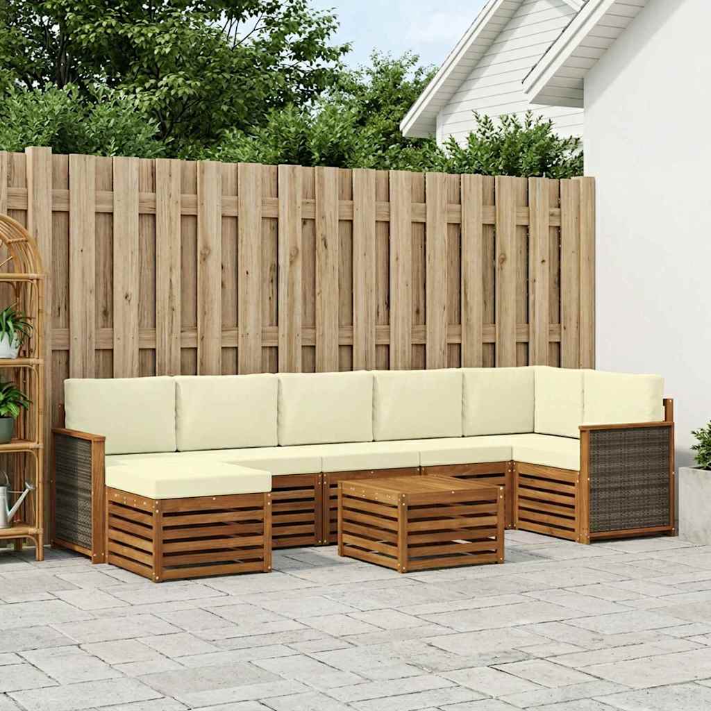 vidaXL Zestaw sof na zewnątrz z poduszką 7 pcs Naturalny i Kremowy
