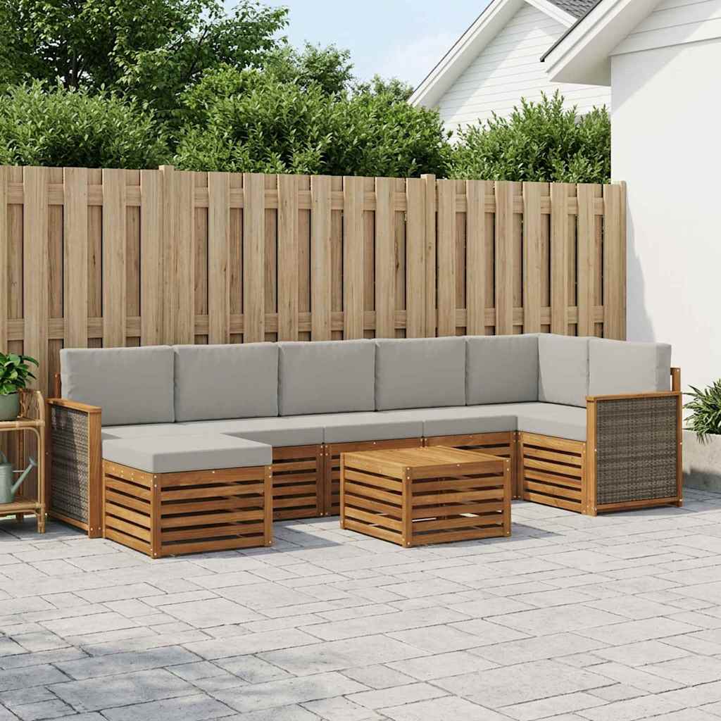 vidaXL Zestaw sof na zewnątrz z poduszką 7 pcs Naturalny i jasnoszary