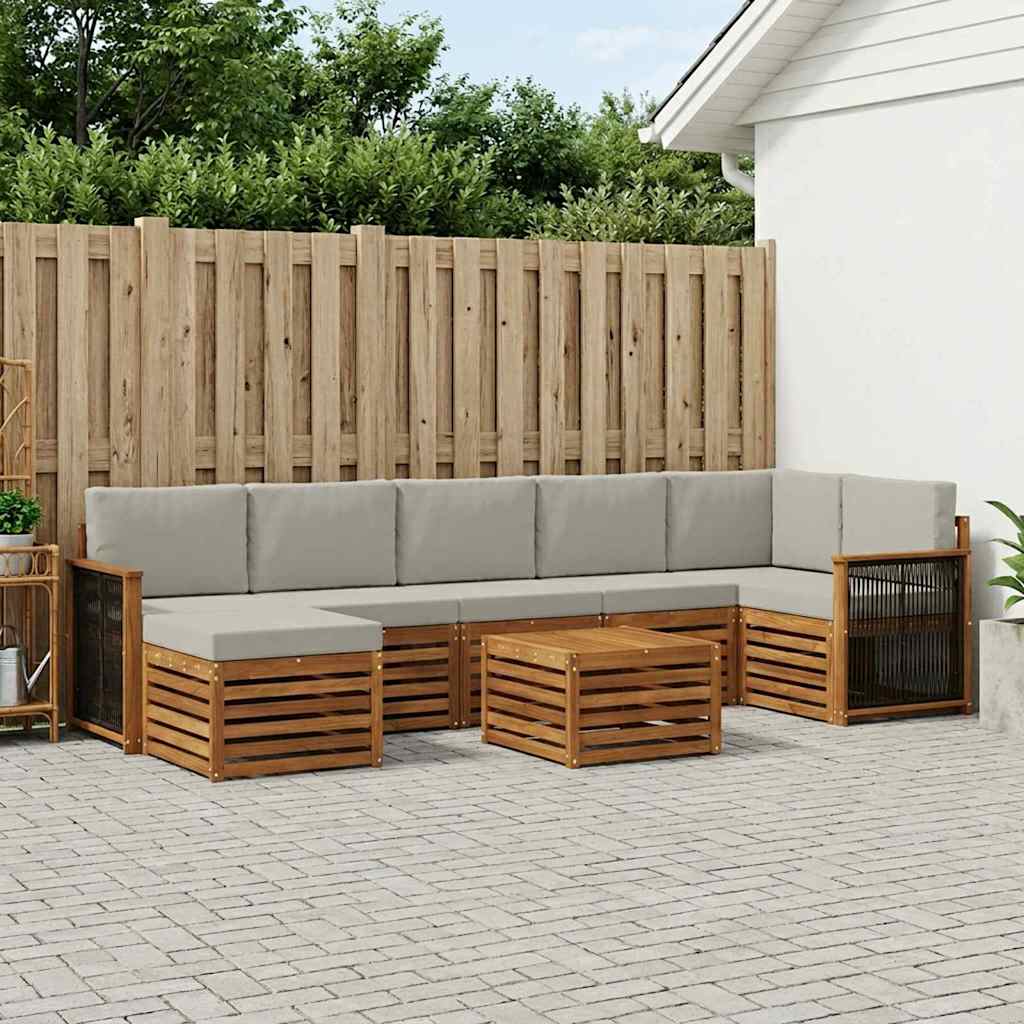 vidaXL Zestaw sof na zewnątrz z poduszką 7 pcs Naturalny i jasnoszary