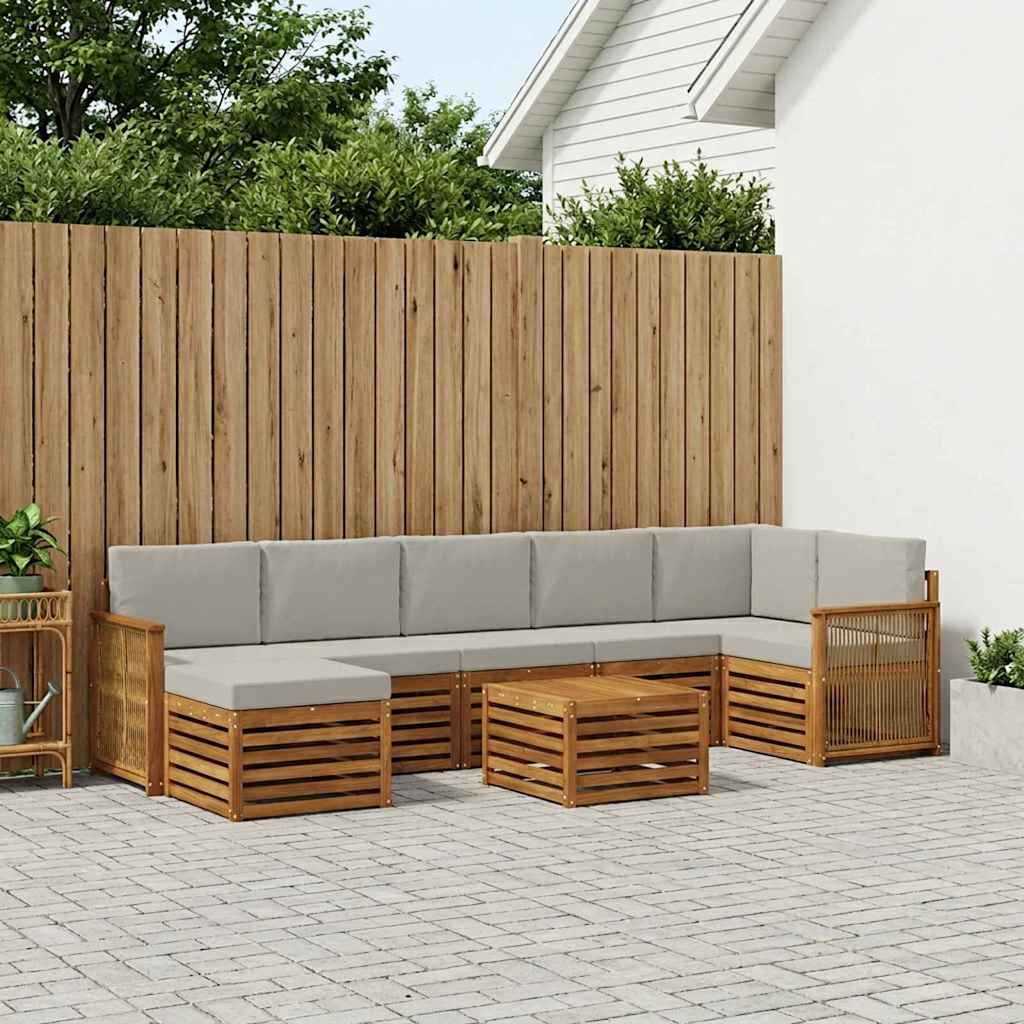 vidaXL Zestaw sof na zewnątrz z poduszką 7 pcs Naturalny i jasnoszary