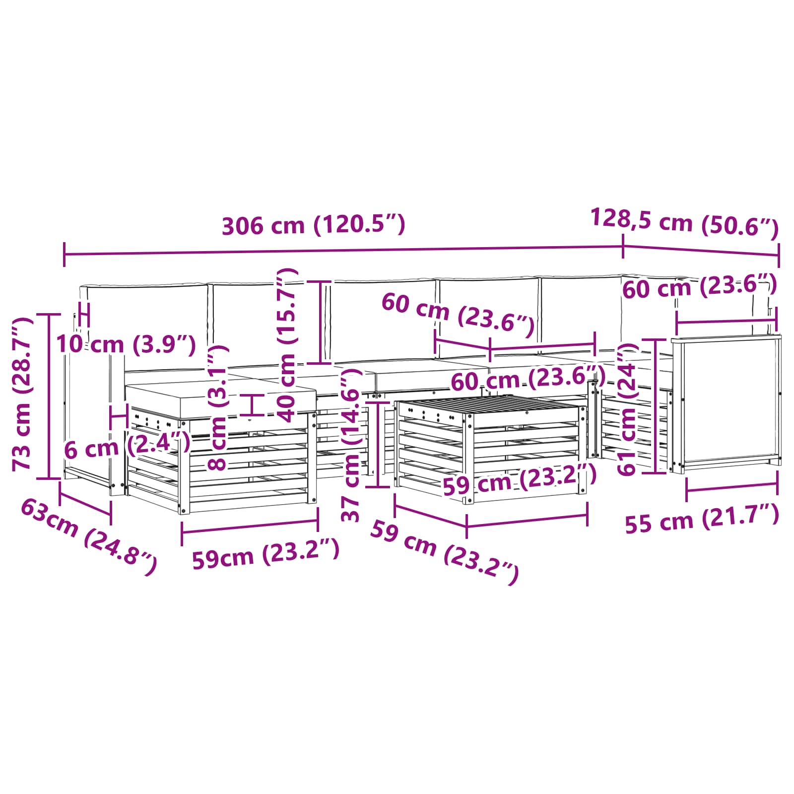 vidaXL Zestaw sof na zewnątrz z poduszką 7 pcs Naturalny i Antracytowy