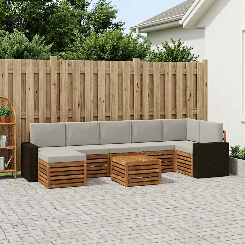 vidaXL Zestaw sof na zewnątrz z poduszką 8 pcs Naturalny i jasnoszary