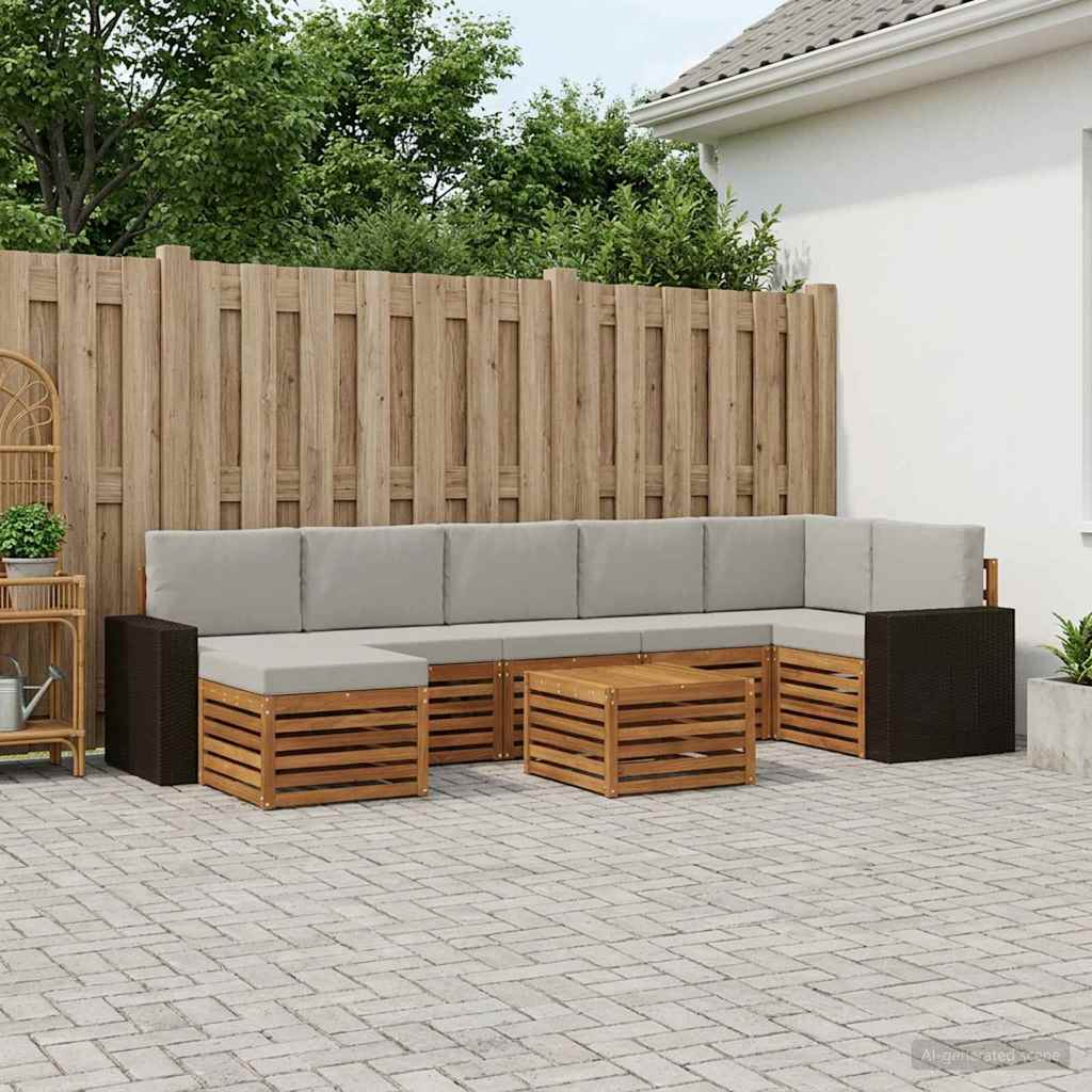 vidaXL Zestaw sof na zewnątrz z poduszką 8 pcs Naturalny i jasnoszary