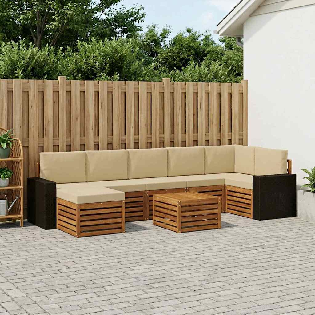 vidaXL Zestaw sof na zewnątrz z poduszką 8 pcs Naturalny i Beżowy