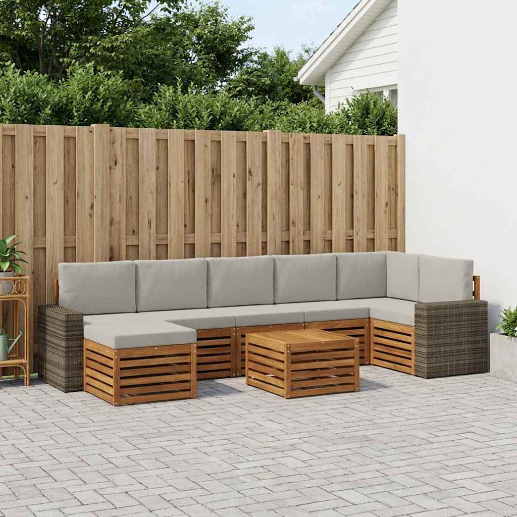 vidaXL Zestaw sof na zewnątrz z poduszką 8 pcs Naturalny i jasnoszary