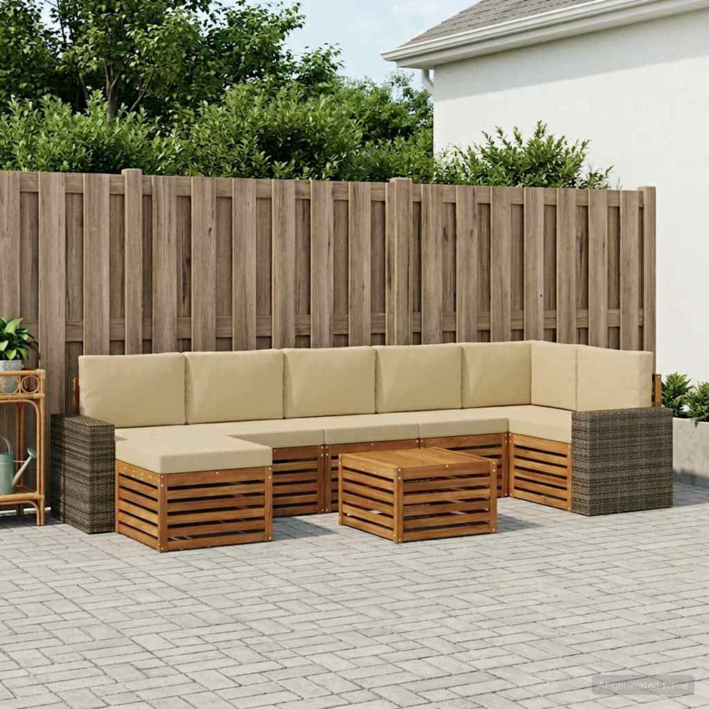 vidaXL Zestaw sof na zewnątrz z poduszką 8 pcs Naturalny i Beżowy