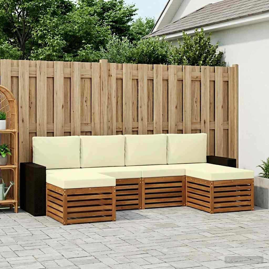 vidaXL Zestawy sof 6 pcs Naturalny i Kremowy Lite Drewno Akacji