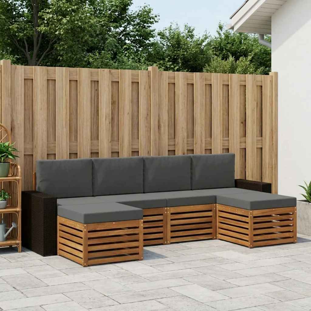 vidaXL Zestawy sof 6 pcs Naturalny i Antracytowy Lite Drewno Akacji