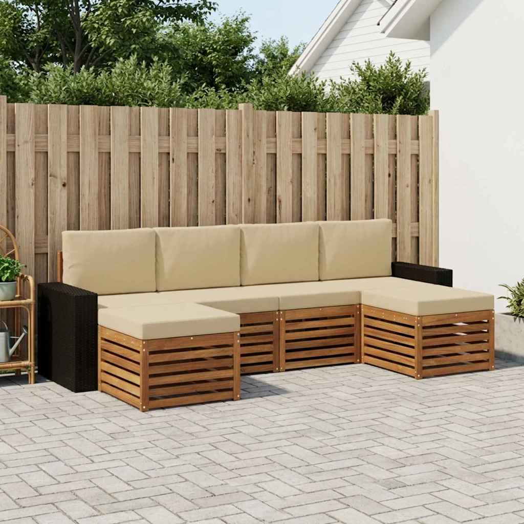 vidaXL Zestawy sof 6 pcs Naturalny i Beżowy Lite Drewno Akacji