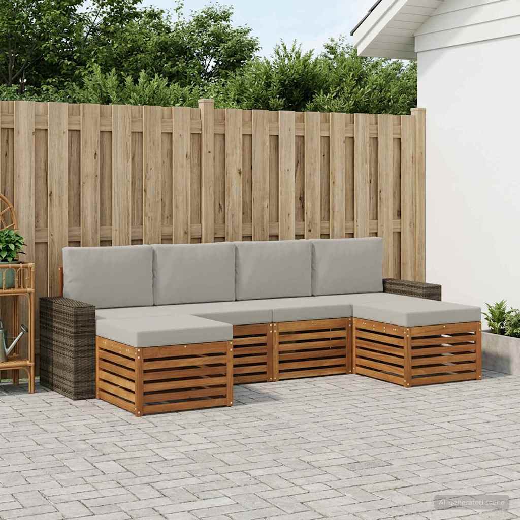 vidaXL Zestawy sof 6 pcs Naturalny i jasnoszary Lite Drewno Akacji