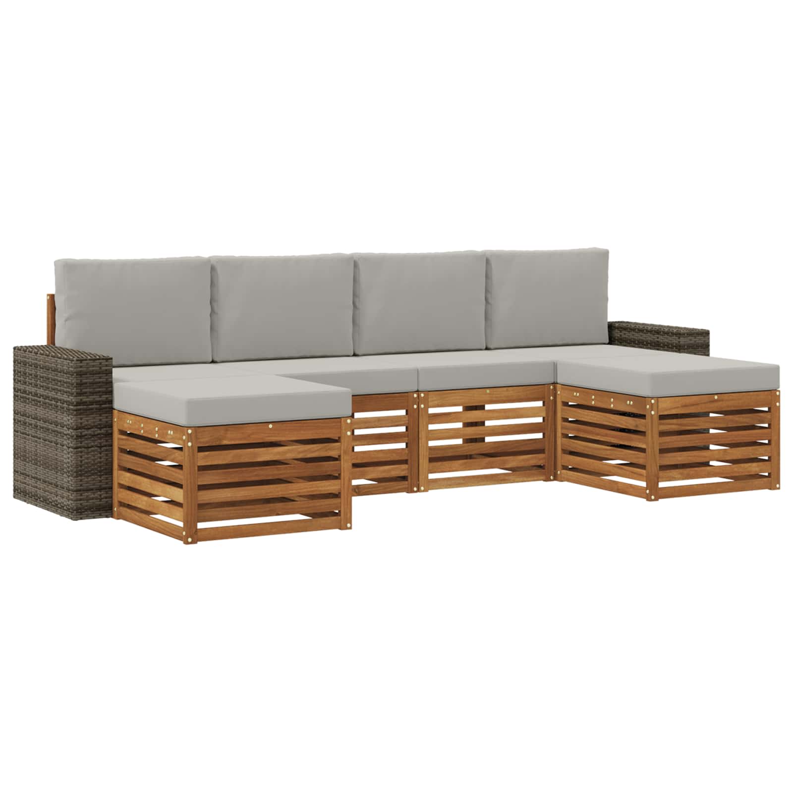 vidaXL Zestawy sof 6 pcs Naturalny i jasnoszary Lite Drewno Akacji