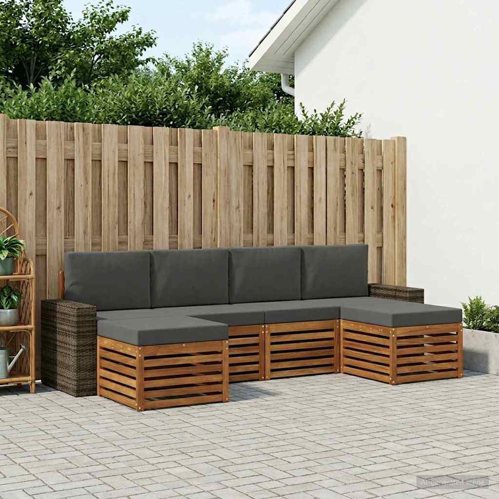vidaXL Zestawy sof 6 pcs Naturalny i Antracytowy Lite Drewno Akacji