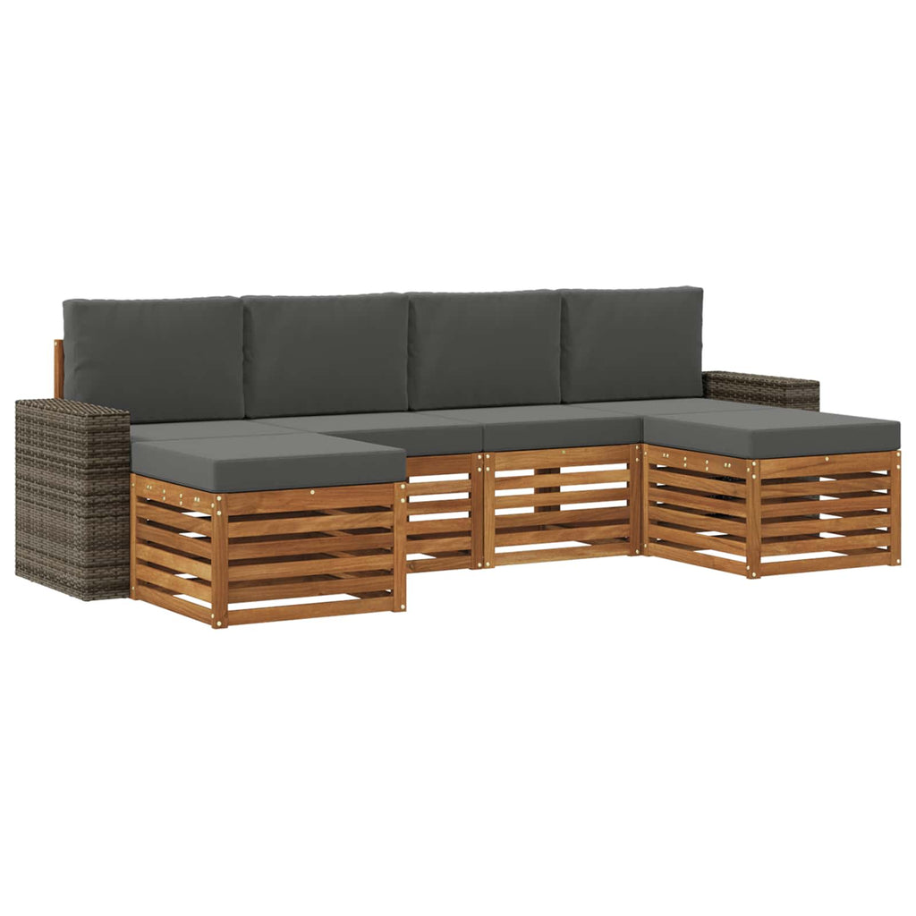vidaXL Zestawy sof 6 pcs Naturalny i Antracytowy Lite Drewno Akacji