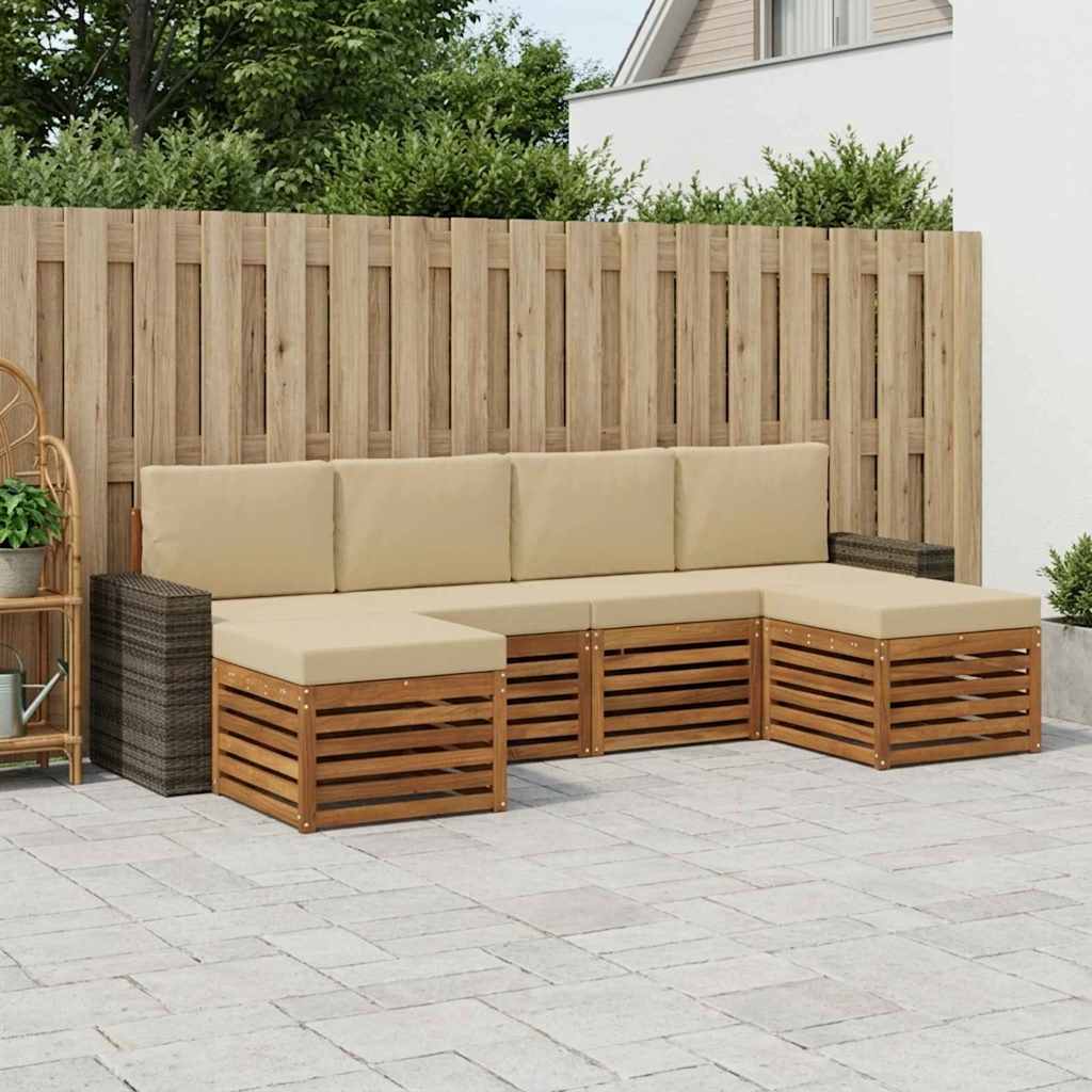 vidaXL Zestawy sof 6 pcs Naturalny i Beżowy Lite Drewno Akacji