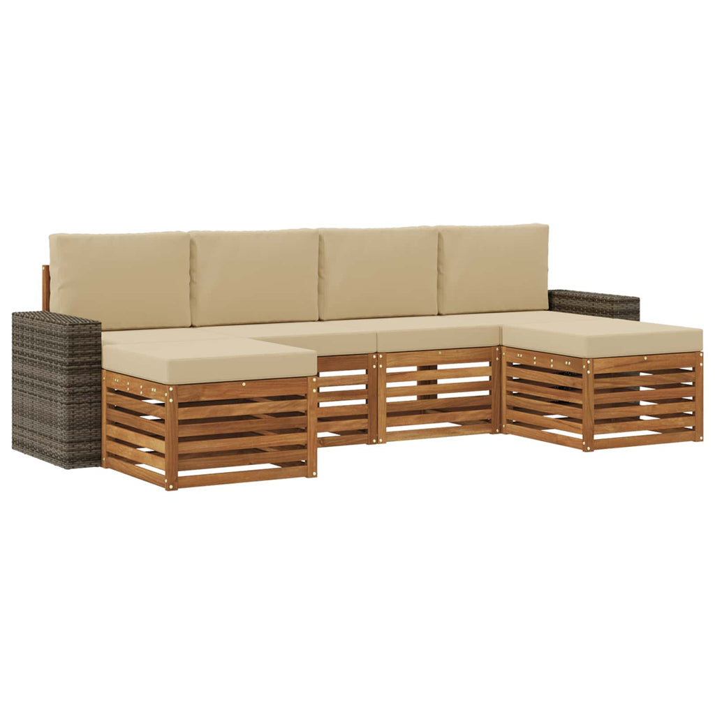 vidaXL Zestawy sof 6 pcs Naturalny i Beżowy Lite Drewno Akacji