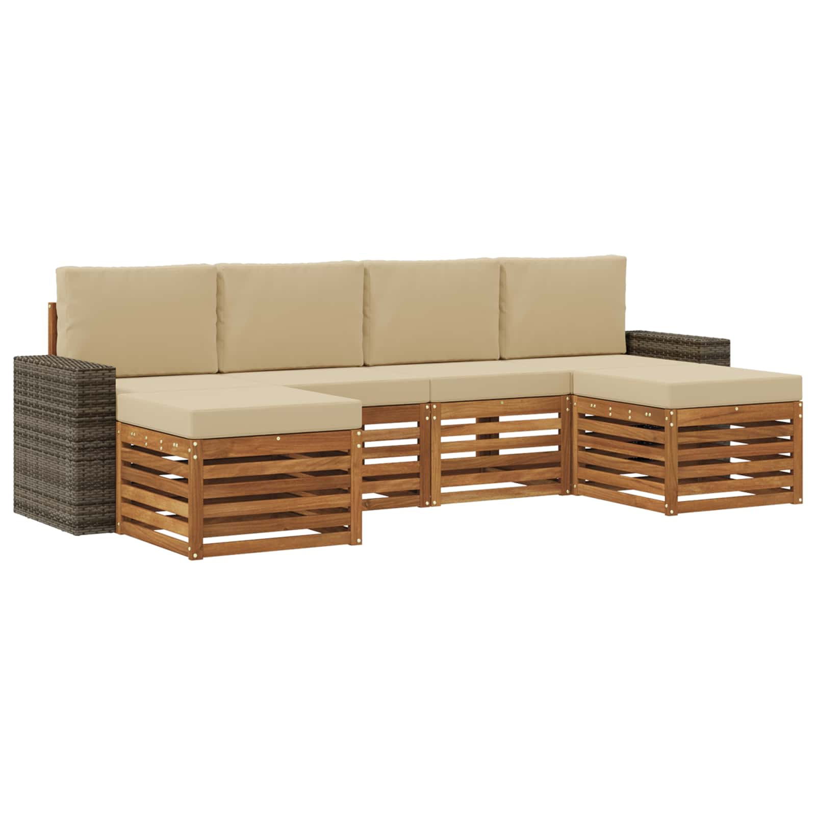 vidaXL Zestawy sof 6 pcs Naturalny i Beżowy Lite Drewno Akacji