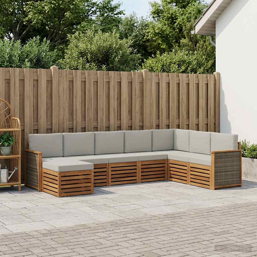 vidaXL Zestaw sof na zewnątrz z poduszką 6 pcs Naturalny i jasnoszary