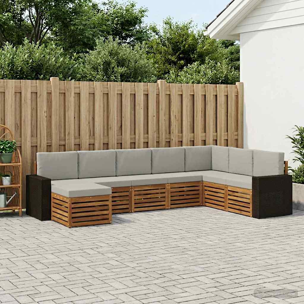 vidaXL Zestaw sof na zewnątrz z poduszką 8 pcs Naturalny i jasnoszary