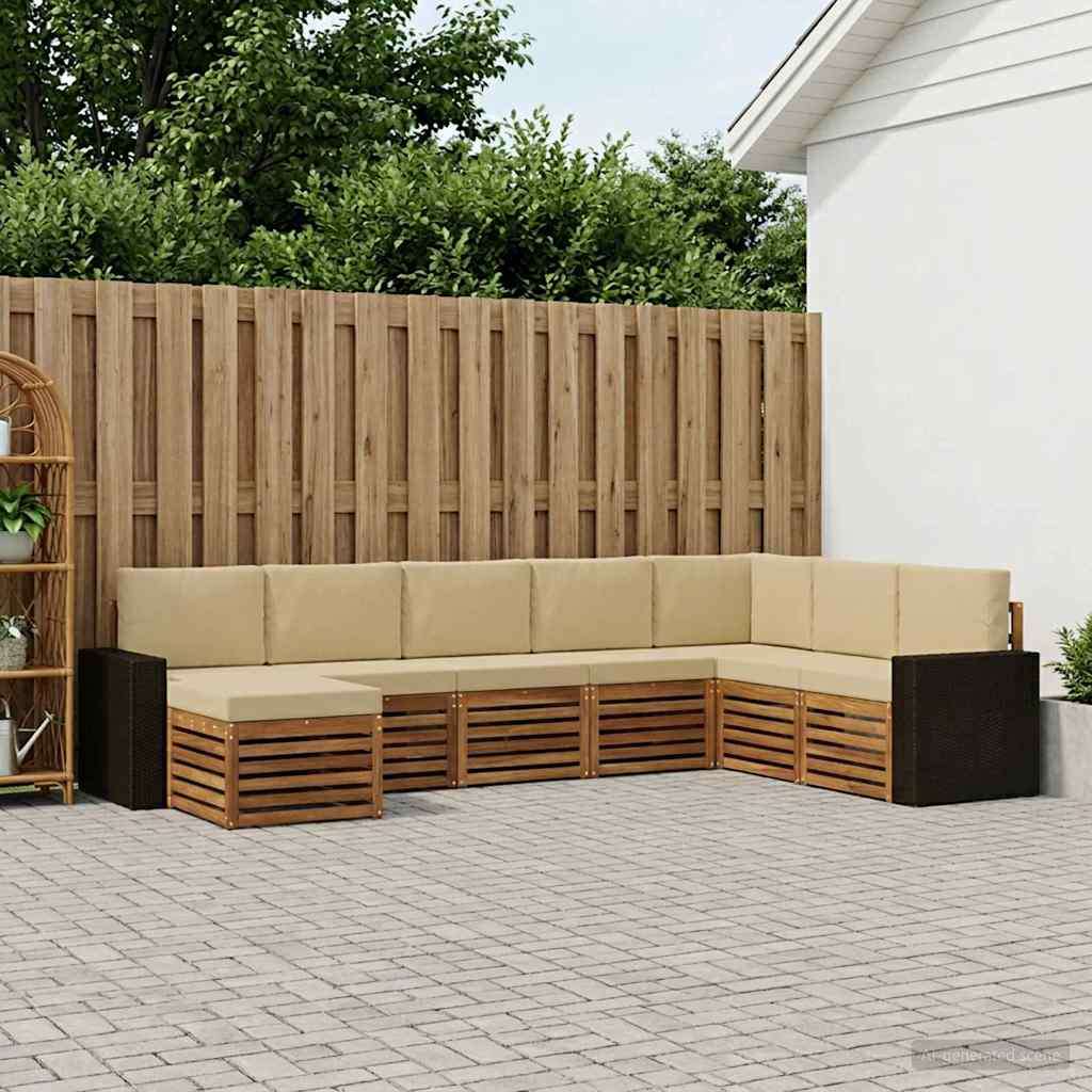 vidaXL Zestaw sof na zewnątrz z poduszką 8 pcs Naturalny i Beżowy
