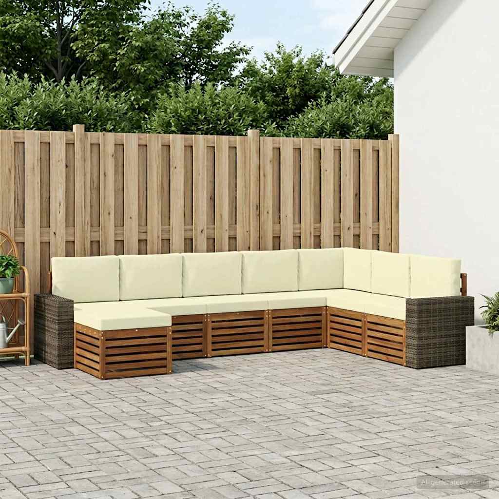 vidaXL Zestaw sof na zewnątrz z poduszką 8 pcs Naturalny i Kremowy