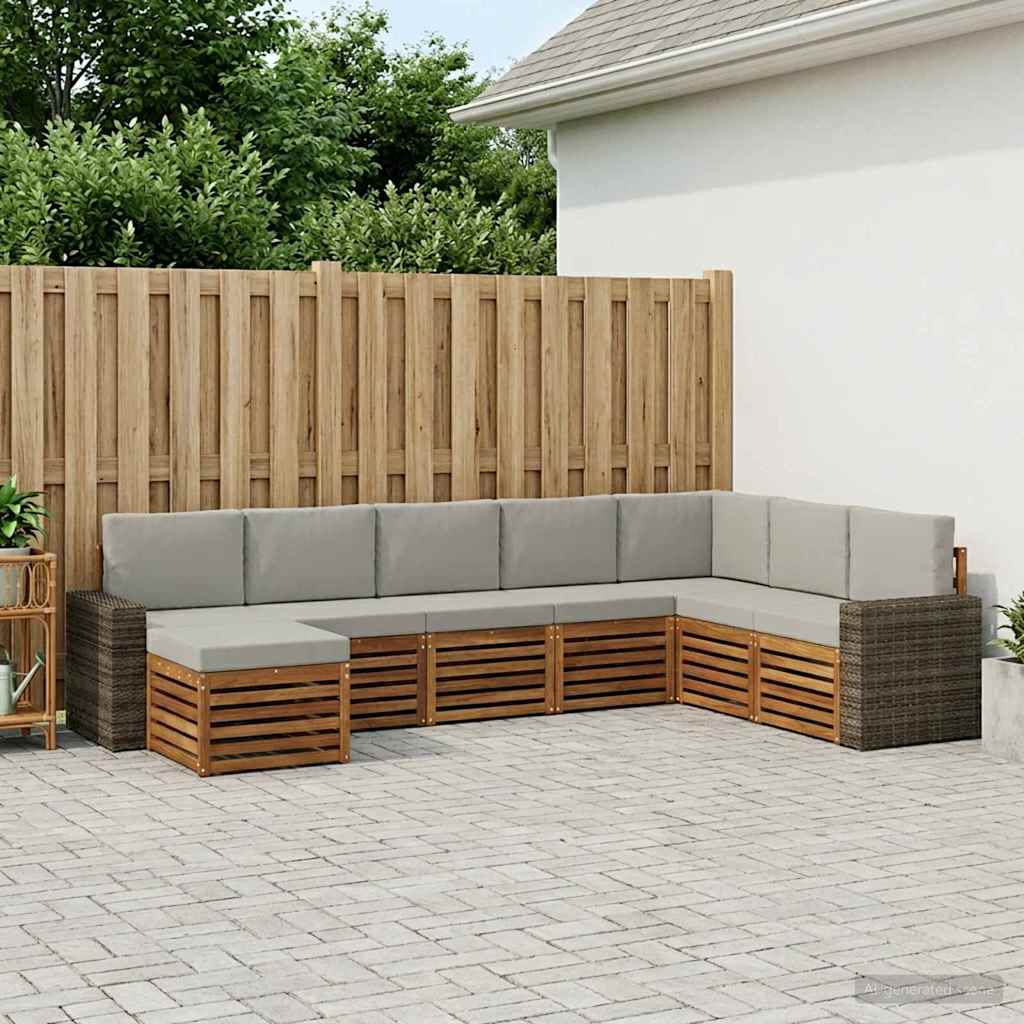 vidaXL Zestaw sof na zewnątrz z poduszką 8 pcs Naturalny i jasnoszary