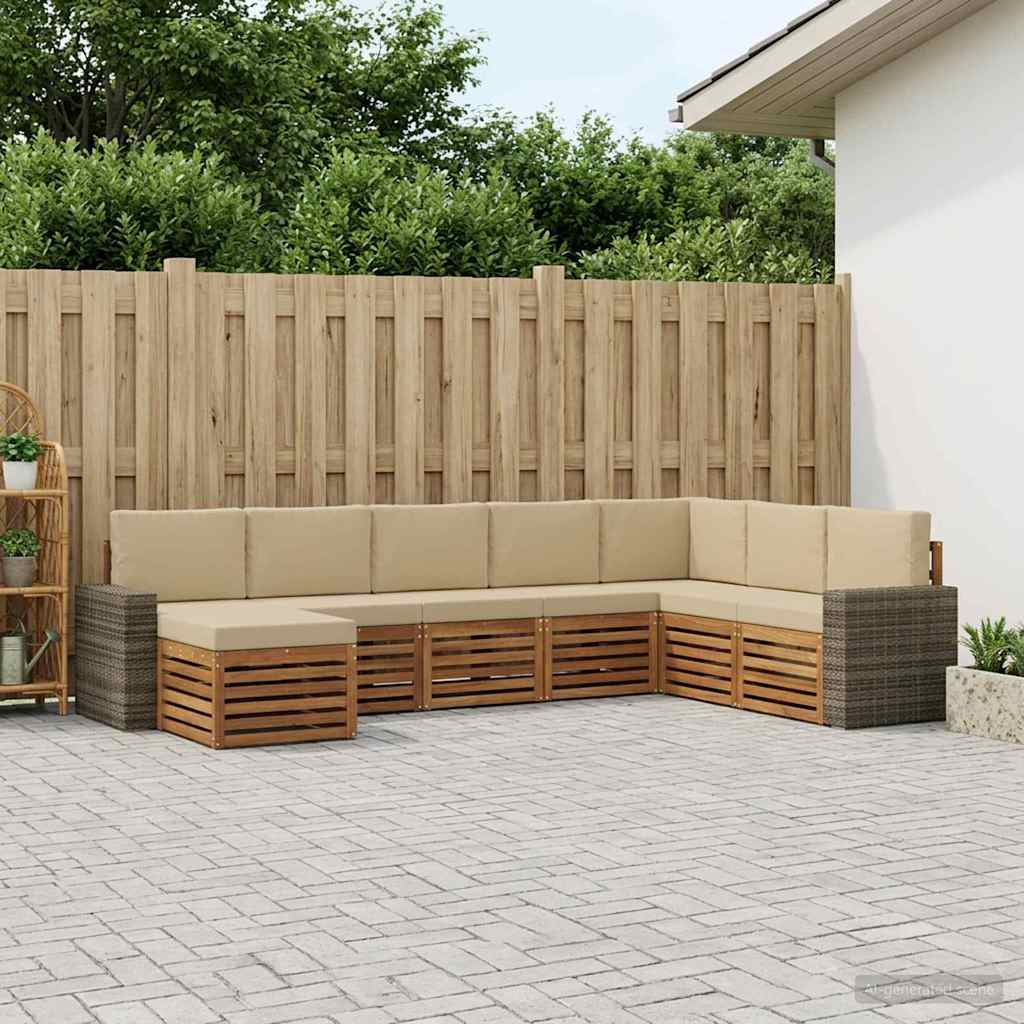 vidaXL Zestaw sof na zewnątrz z poduszką 8 pcs Naturalny i Beżowy