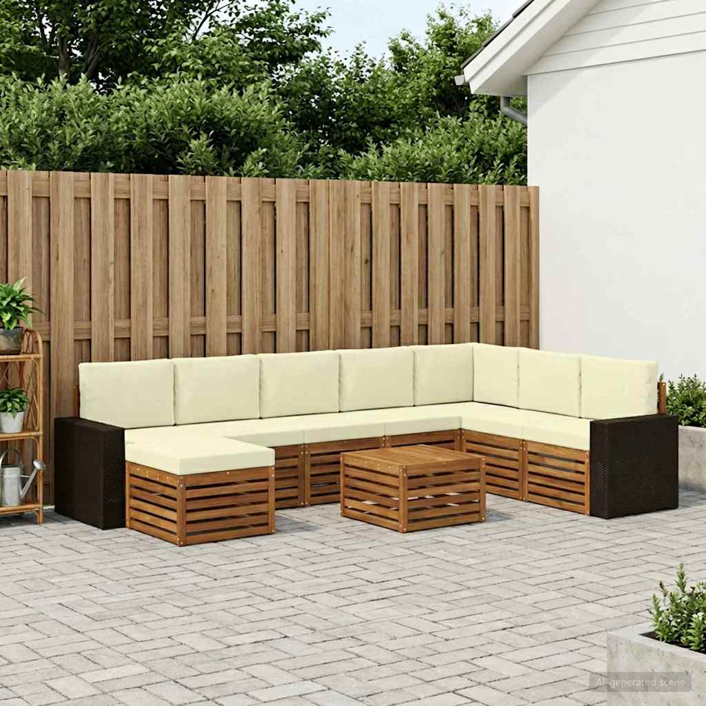 vidaXL Zestaw sof na zewnątrz z poduszką 9 pcs Naturalny i Kremowy