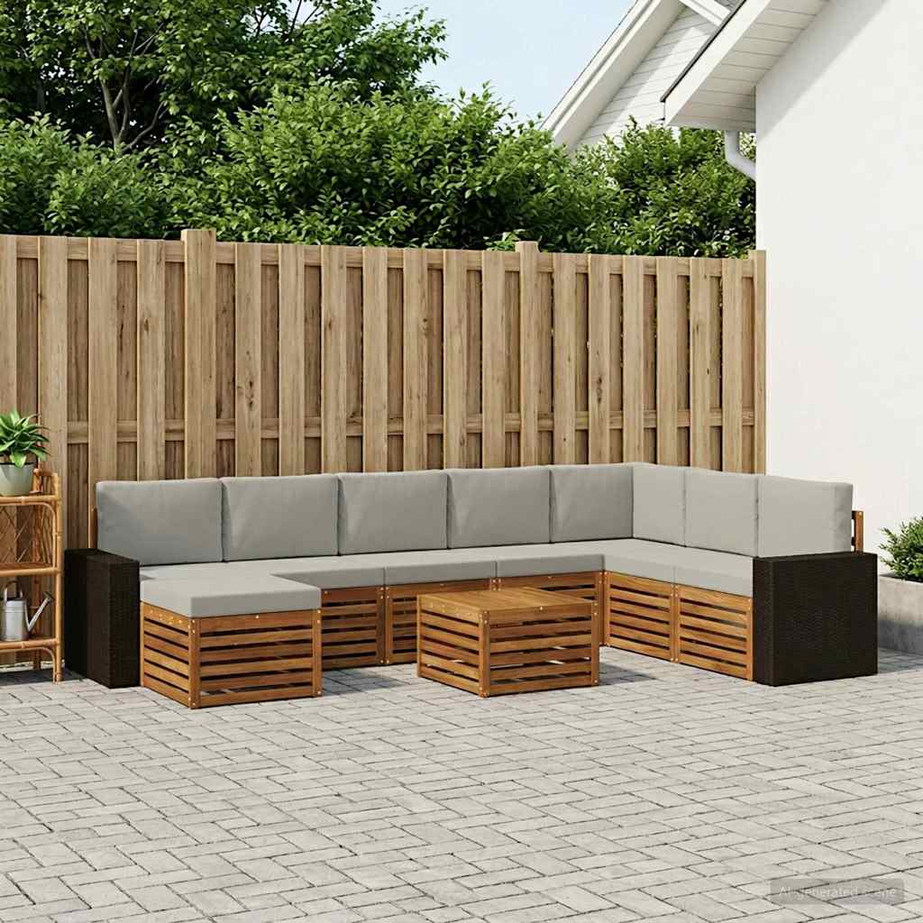vidaXL Zestaw sof na zewnątrz z poduszką 9 pcs Naturalny i jasnoszary