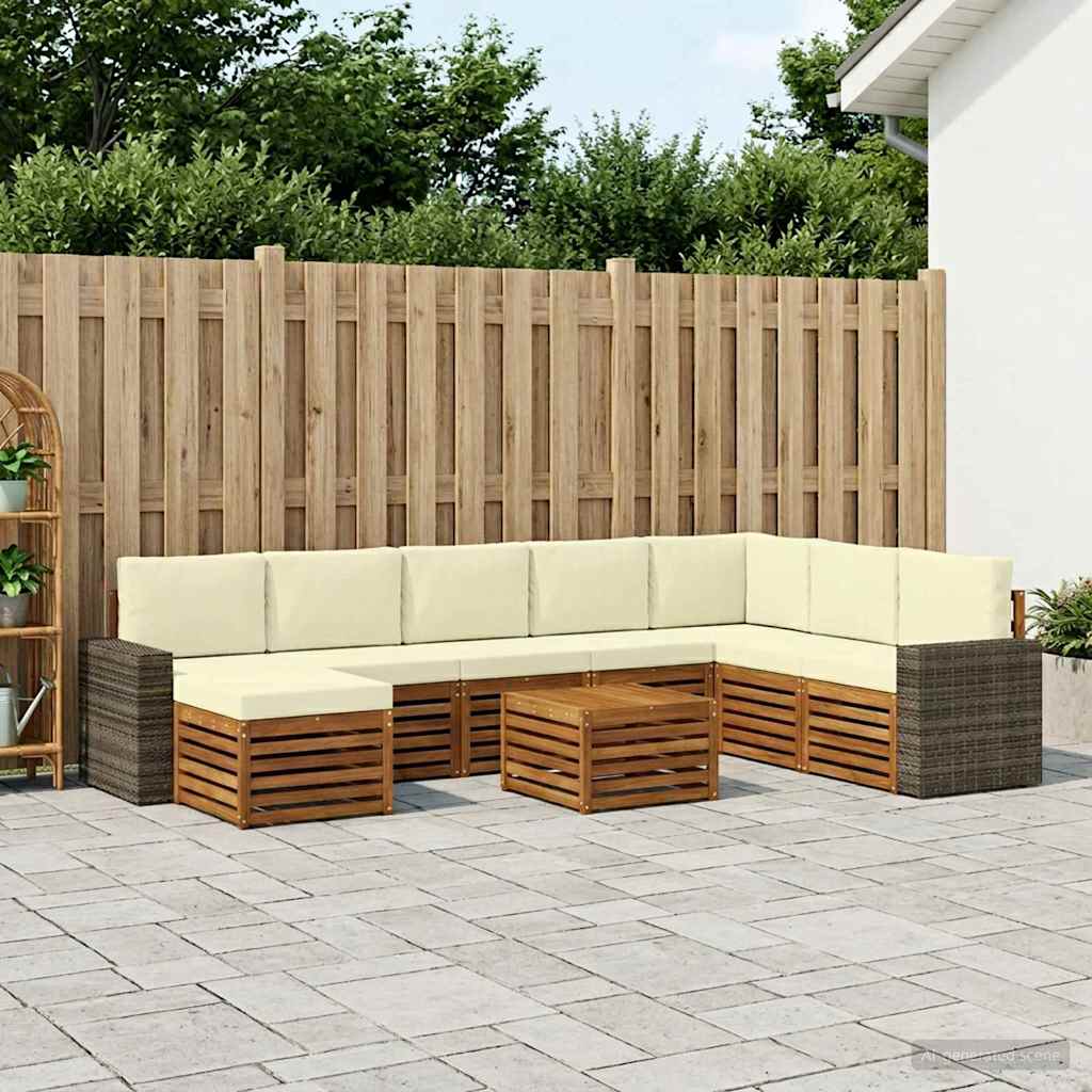 vidaXL Zestaw sof na zewnątrz z poduszką 9 pcs Naturalny i Kremowy