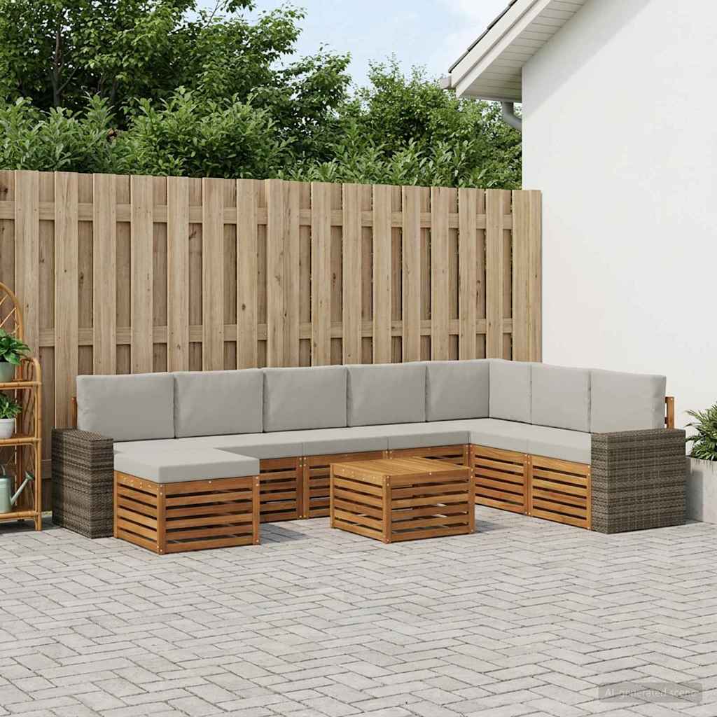 vidaXL Zestaw sof na zewnątrz z poduszką 9 pcs Naturalny i jasnoszary
