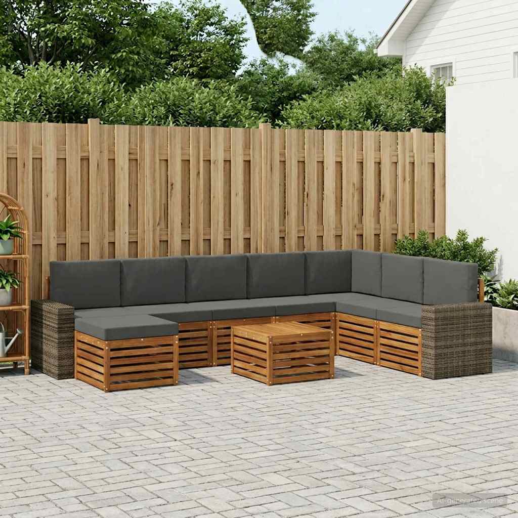vidaXL Zestaw sof na zewnątrz z poduszką 9 pcs Naturalny i Antracytowy