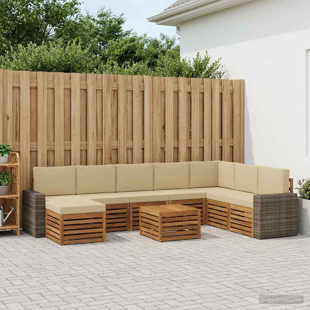 vidaXL Zestaw sof na zewnątrz z poduszką 9 pcs Naturalny i Beżowy