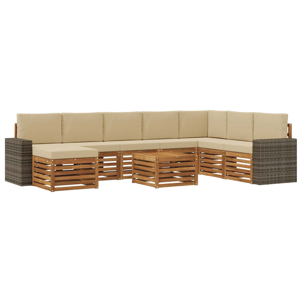 vidaXL Zestaw sof na zewnątrz z poduszką 9 pcs Naturalny i Beżowy