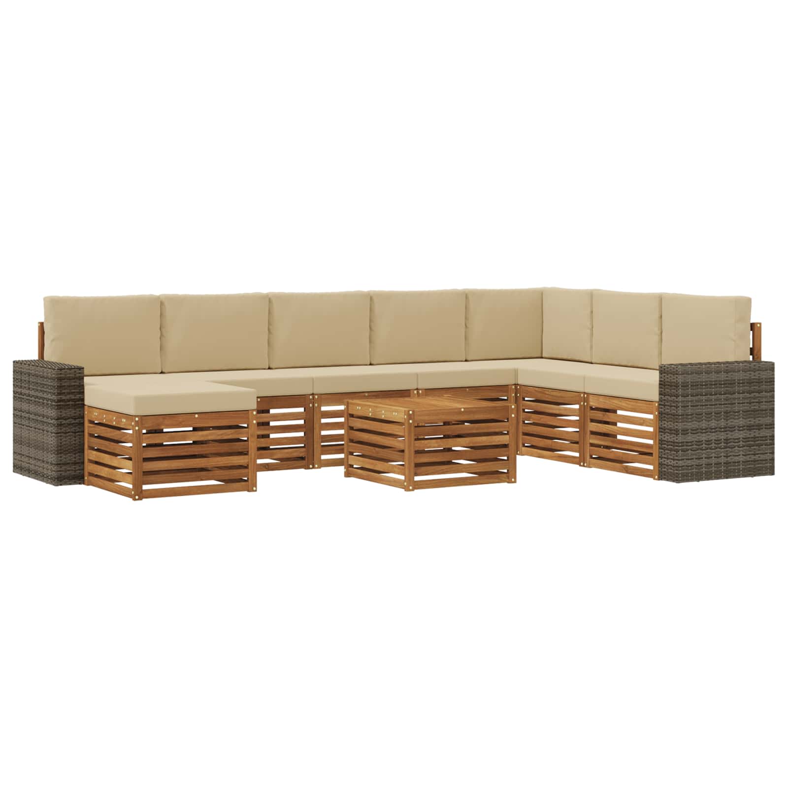 vidaXL Zestaw sof na zewnątrz z poduszką 9 pcs Naturalny i Beżowy