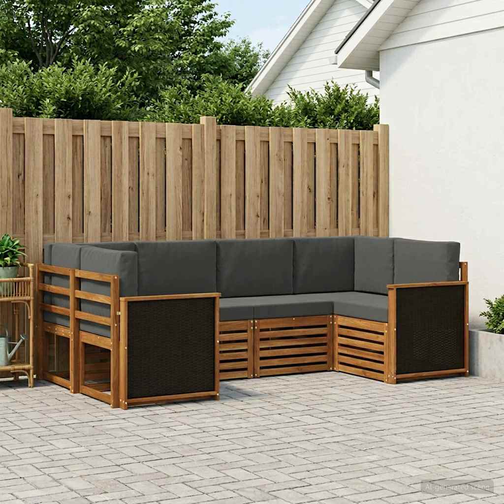 vidaXL Zestaw sofy narożnej z poduszką 5 pcs Naturalny i Antracytowy