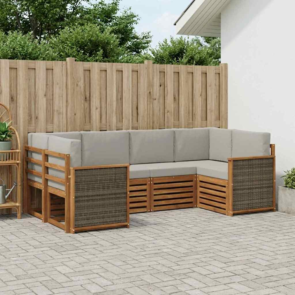 vidaXL Zestaw sofy narożnej z poduszką 5 pcs Naturalny i jasnoszary