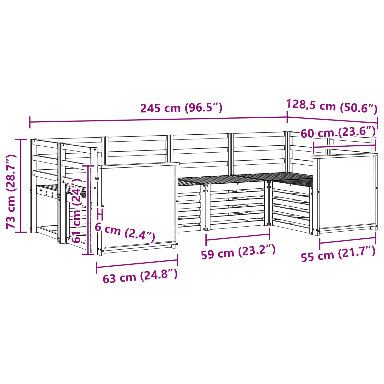 vidaXL Zestaw sofy narożnej 5 pcs naturalny Lite Drewno Akacji