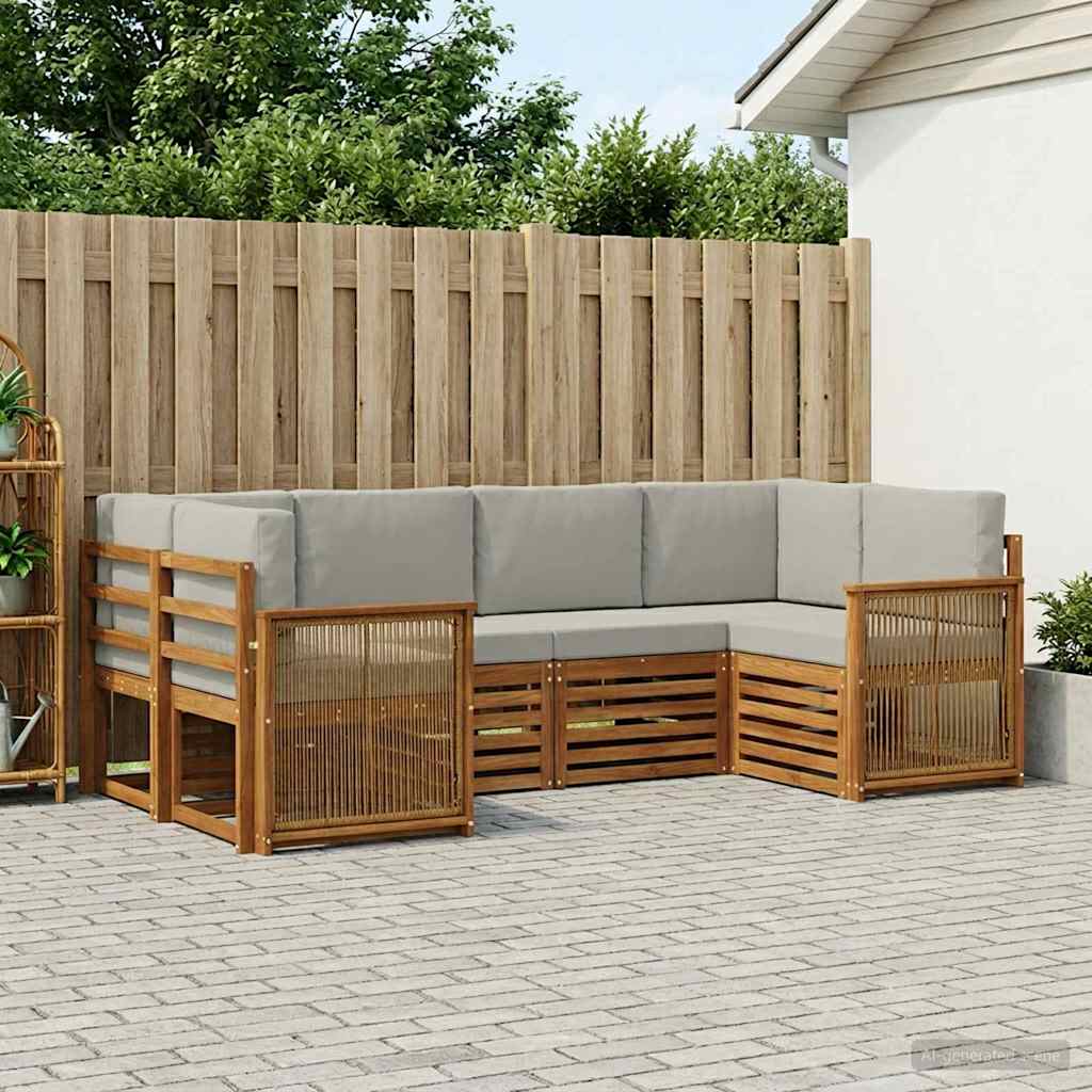 vidaXL Zestaw sofy narożnej z poduszką 5 pcs Naturalny i jasnoszary