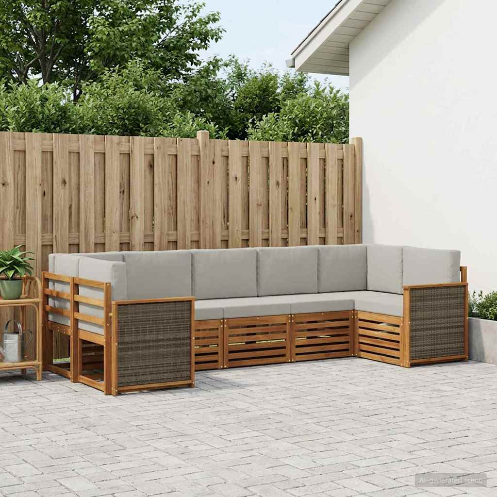 vidaXL Zestaw sofy narożnej z poduszką 6 pcs Naturalny i jasnoszary