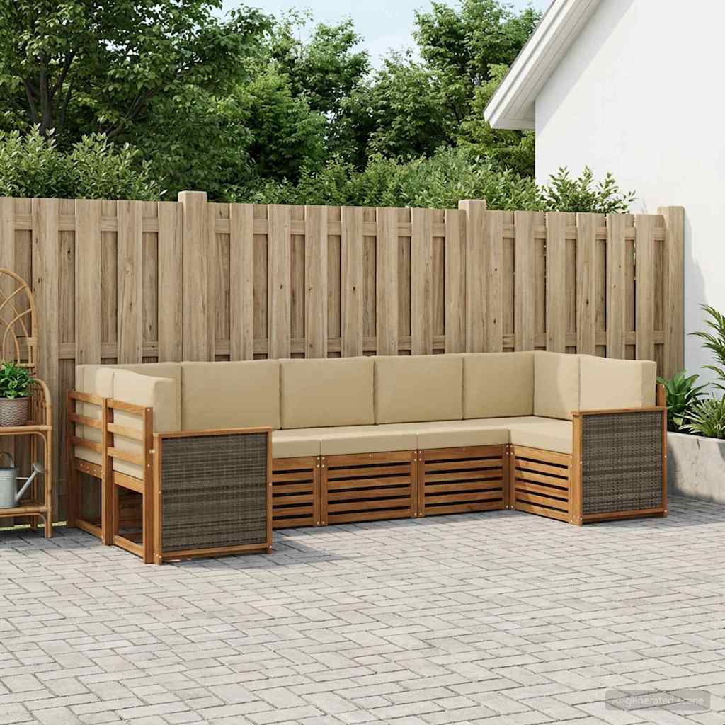 vidaXL Zestaw sofy narożnej z poduszką 6 pcs naturalny