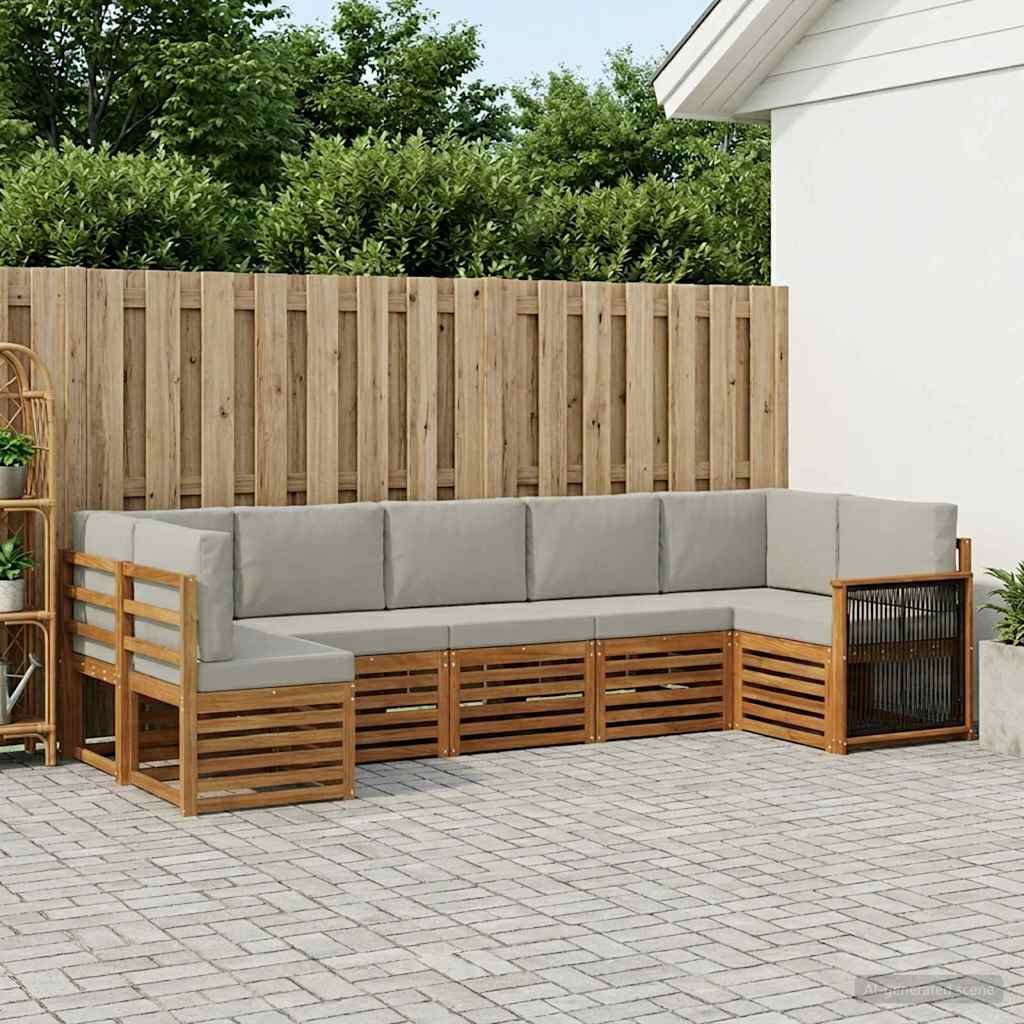 vidaXL Zestaw sofy narożnej z poduszką 6 pcs Naturalny i jasnoszary
